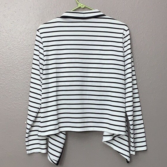 Sunny Leigh Black and White Striped open front  Drape Cardigan Large - Picture 10 of 10
